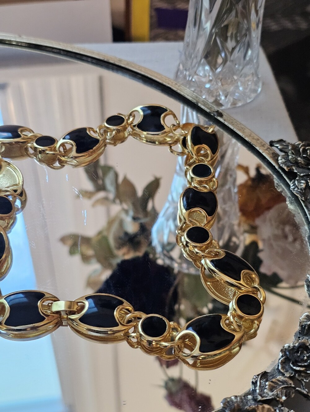 Vintage Nancy Meyers Style Gold and Black Link Necklace